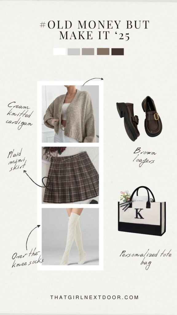Day 3 – cream knit cardigan, plaid mini skirt and chunky loafers – back to school outfits 2025