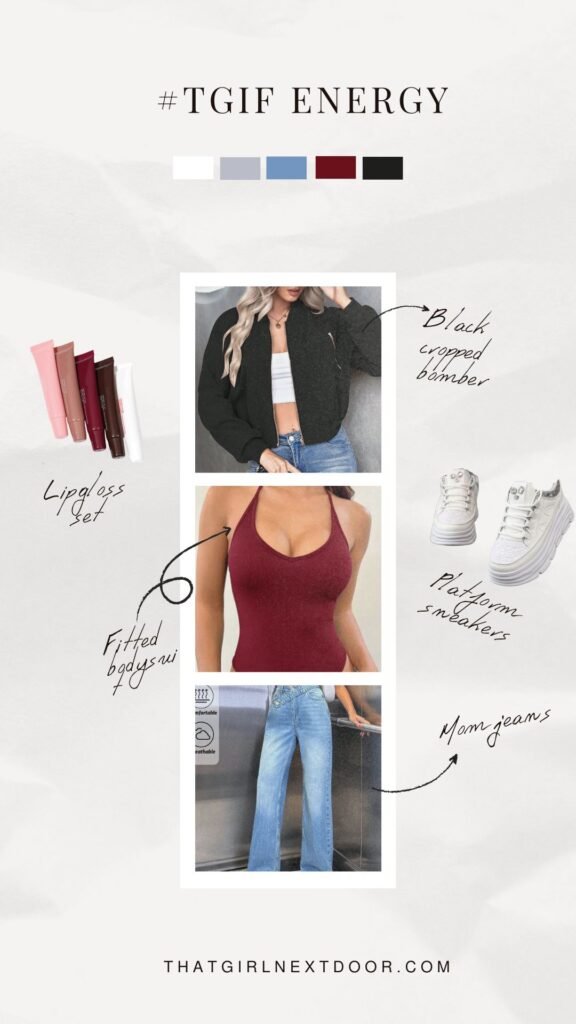 Day 6 – black cropped bomber jacket, fitted bodysuit and mom jeans – back to school outfits 2025