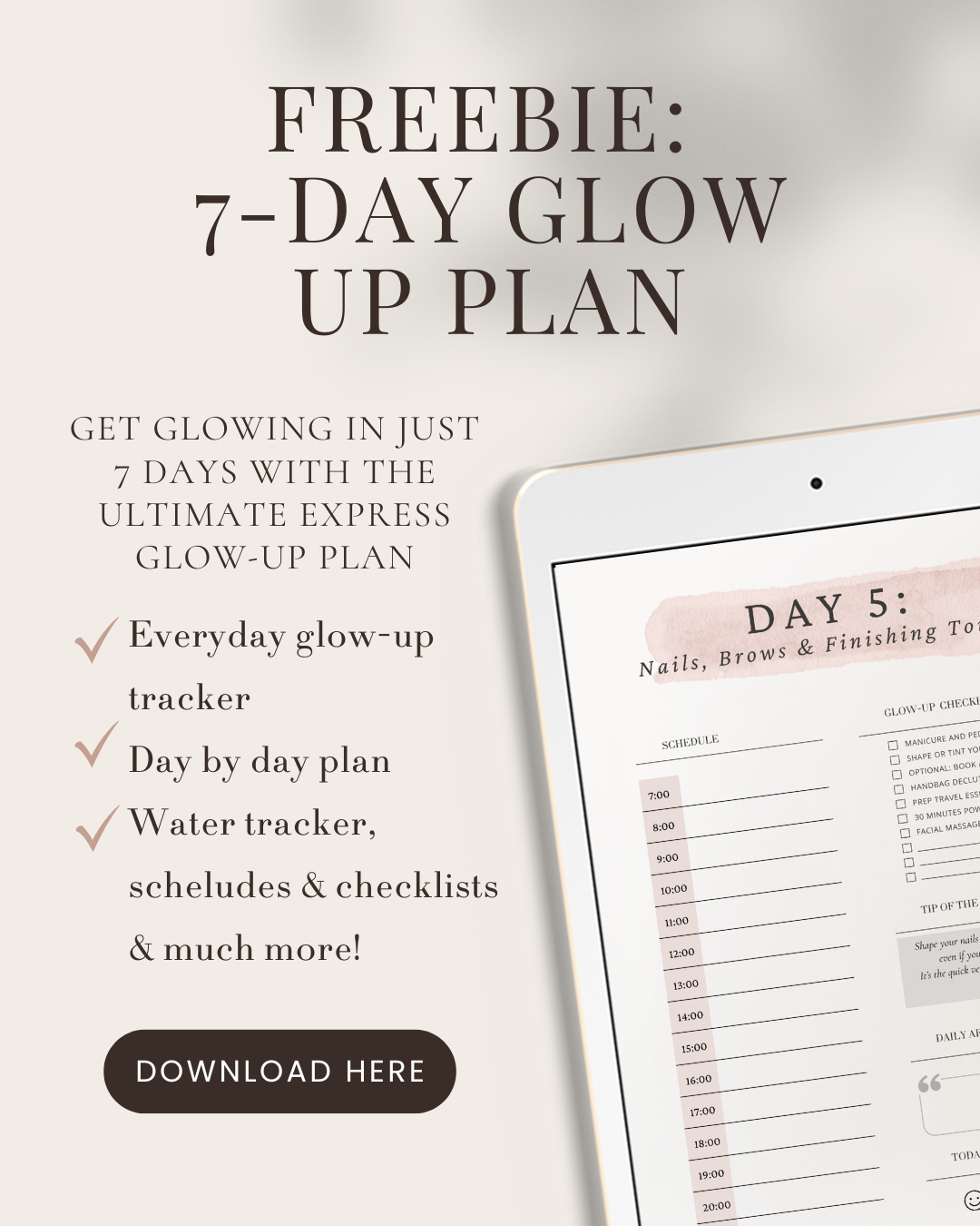 Free 7-Day Glow-Up Tracker for self-care routine